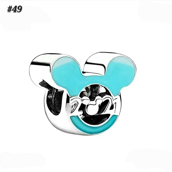 #49 Silver Blue Glitter Mickey Mouse Ears 2021 Charm - Picture 1 of 2